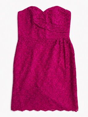 Lace Strapless Sweetheart Fuchsia Mini Dress David’s Bridal Cocktail Romantic